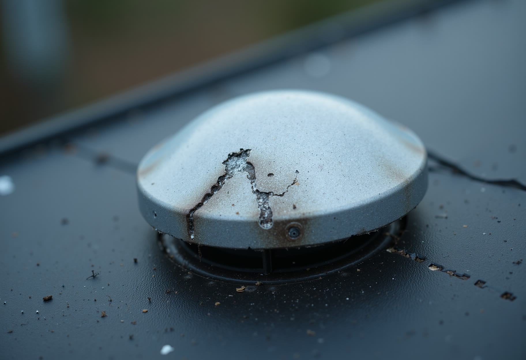 Impact dent on an aluminium vent